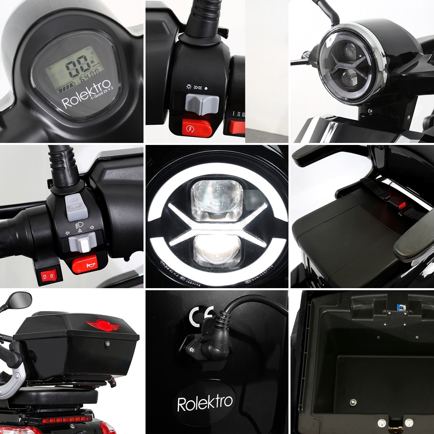 Rolektro Elektroroller 60V-30Ah Akku, 4 Rad Seniorenmobile Lithium, Seniorenmobil E-Quad 1000 | V.3 25 | Watt